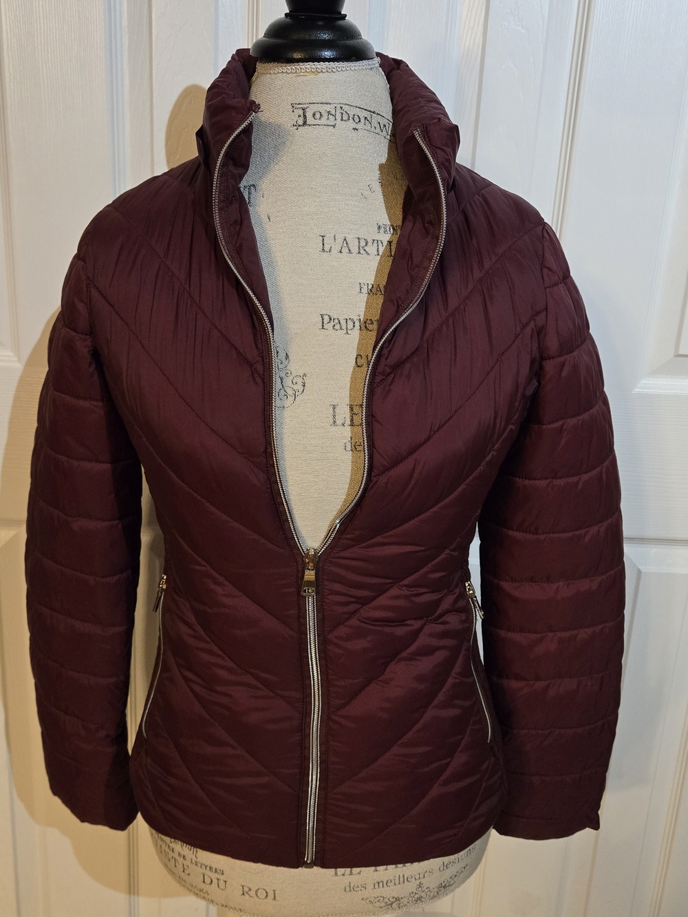 Love Tree Quilted Burgundy Packable Puffer Jacket